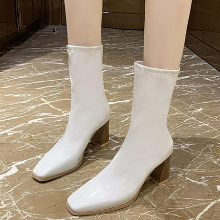 

Tdoqot Womens Martin Boots- Christmas Gifts Fashion Chunky Heel High-Heels Women s Mid Calf Boots White 36