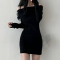 thumbnail image 6 of Womens Off The Shoulder Ribbed Knitted Sweater Dresses Fall Winter Long Sleeve Pullover Dresses Casual Slim Fit Warm Dresses, 6 of 6