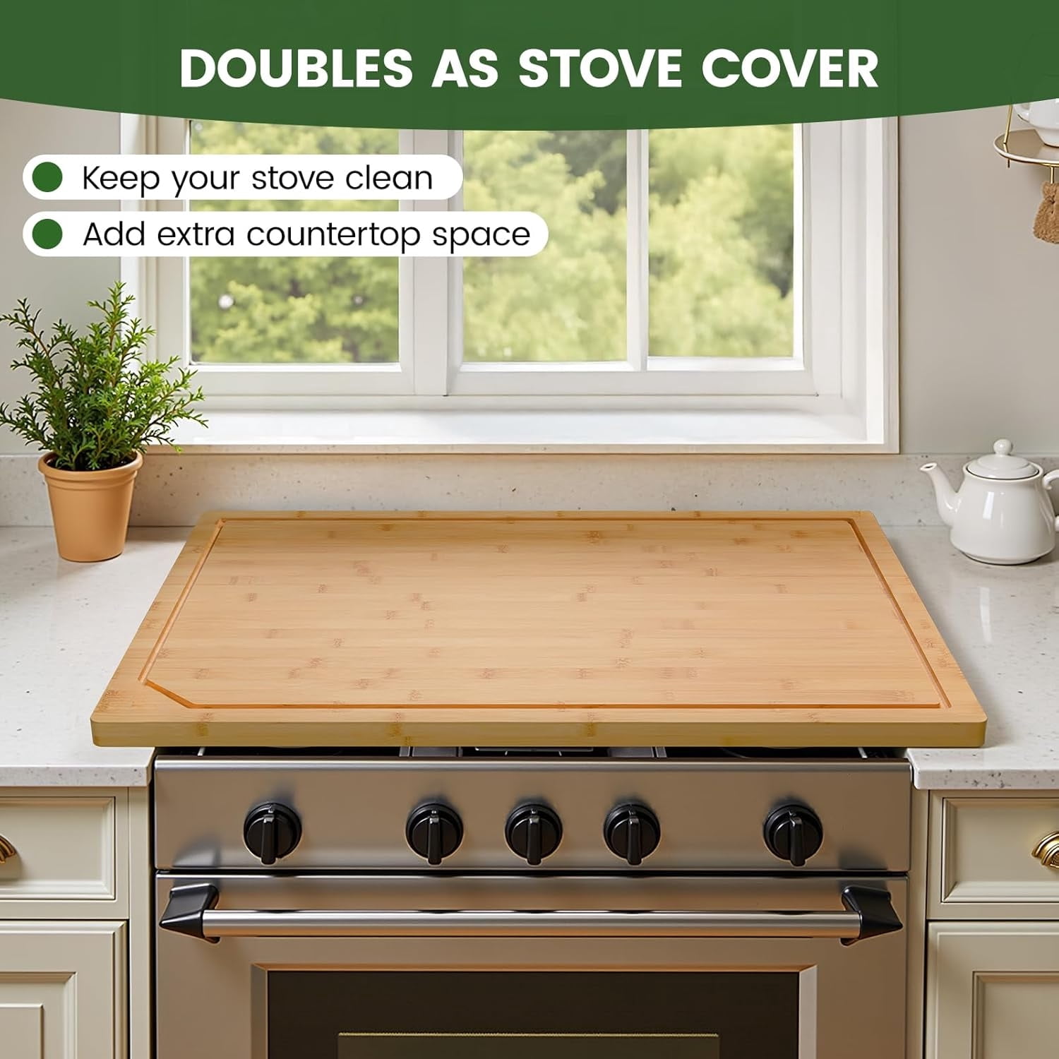 30”×20” Bamboo Cutting Boards for Kitchen, Heavy Duty Wooden Cutting Boards, Healthy Extra Large Chopping Boards with Deep Juice Groove and Handle, Oversized Stove Top Cover, Natural