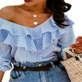 thumbnail image 1 of AMERTEER Femmes Blouse Rayée V Cou Manches Volantées Tops Été Blouse Décontractée, 1 of 6