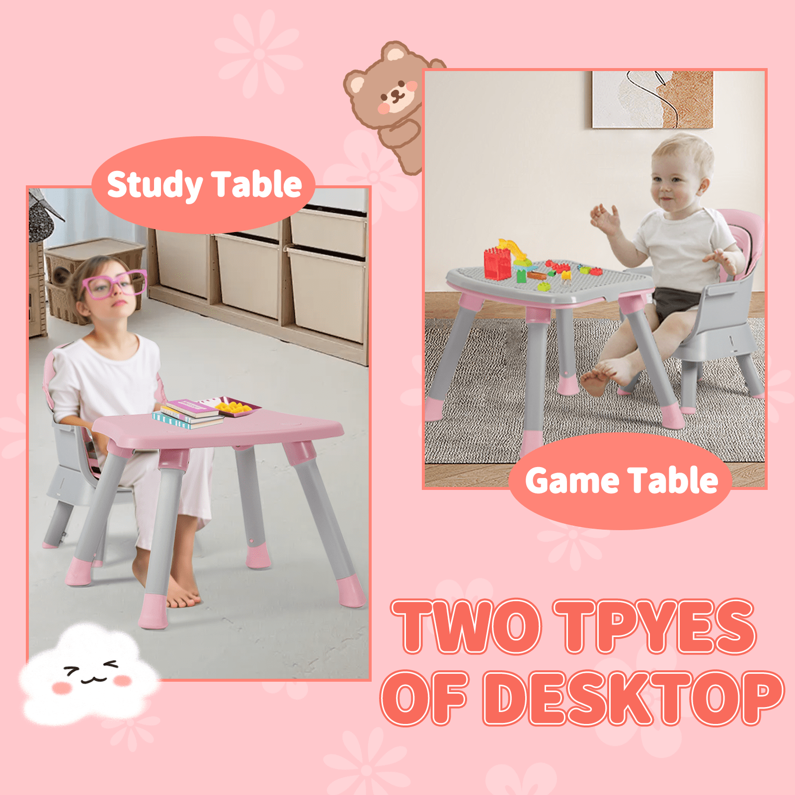 LINLUX 8 in 1 Convertible High Chair for Babies, Feeding Booster Seat for Toddlers, Pink