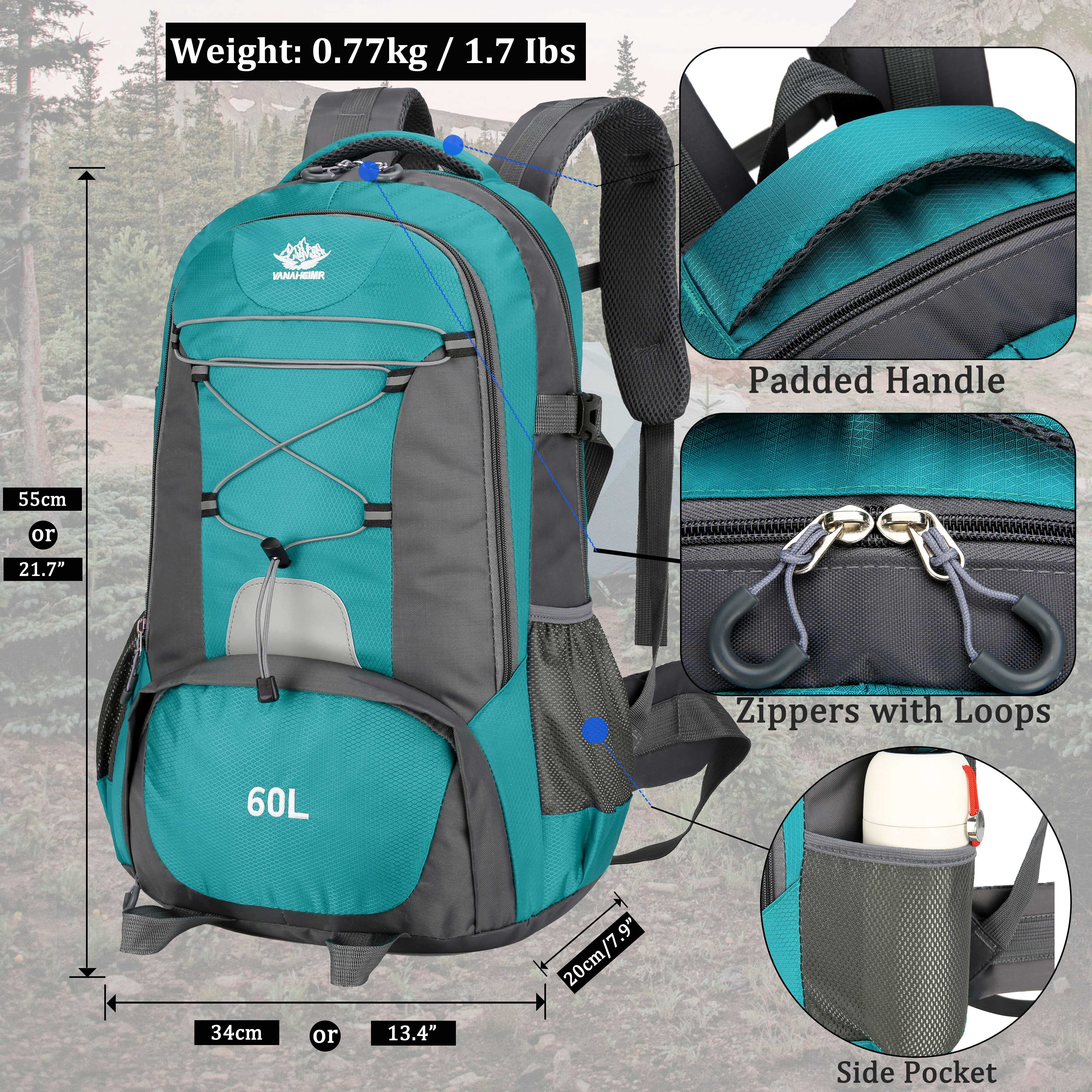 60L LightWeight Hiking Camping Backpack,Hunting Climbing Backpack for Outdoor,Backpack Water Resistant,Tactical Backpack for Men Women