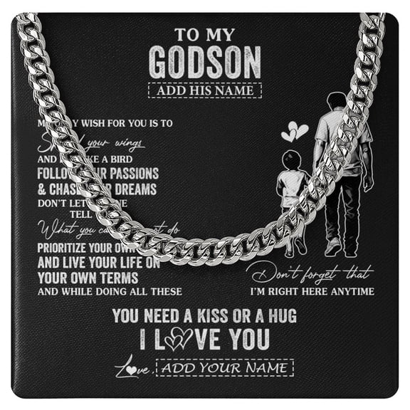 To My Godson Necklace My Only Wish From Uncle, White Cuban Link Necklace