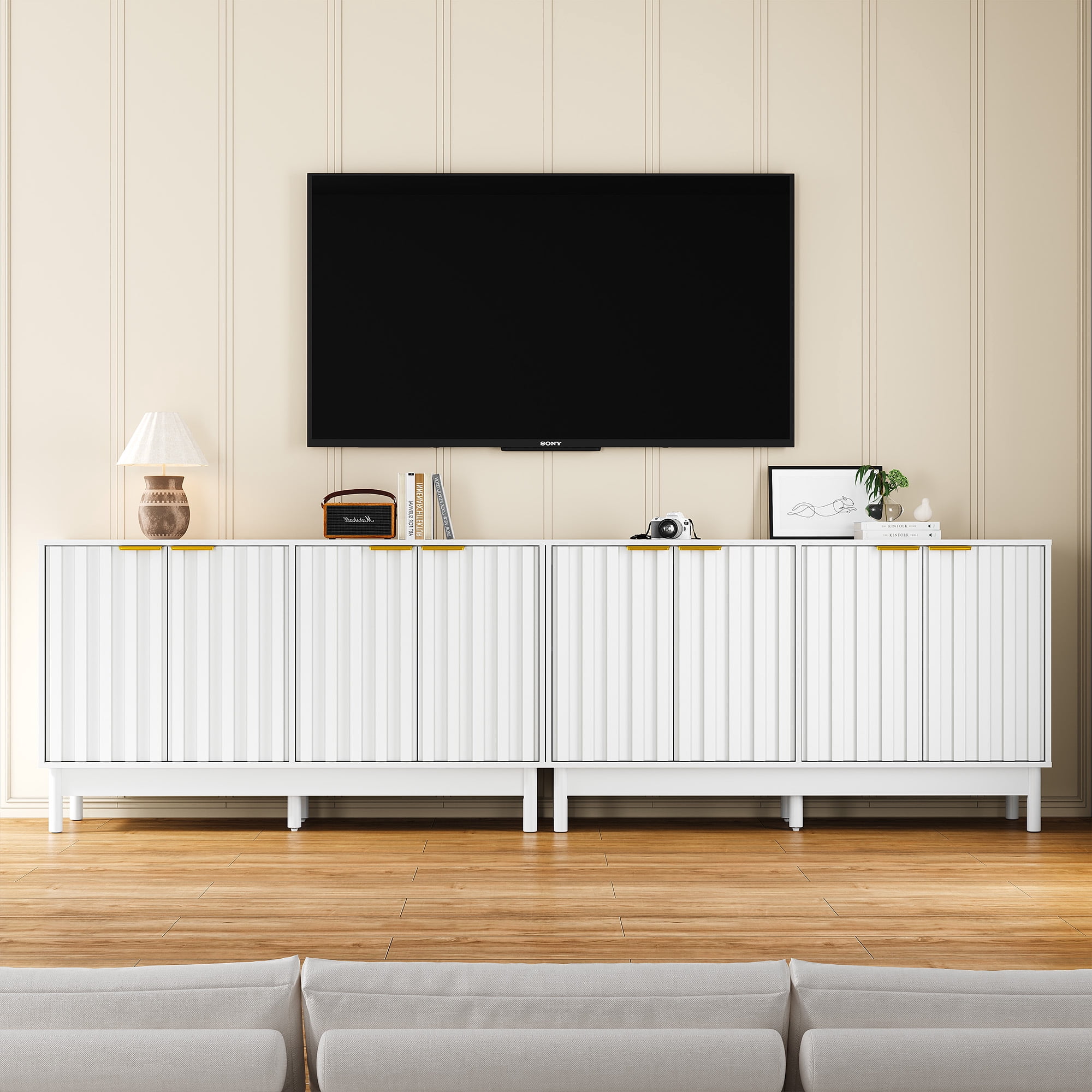 TrumanPick  55'' Buffet Cabinet with Fluted Door, Adjustable Shelves, and Edge Pull White