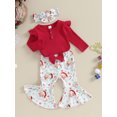 thumbnail image 4 of Baby Girls Christmas Outfit, 3 6 12 18M Long Sleeve Romper with Santa Print Flare Pants and Headband Clothing Set, 4 of 10