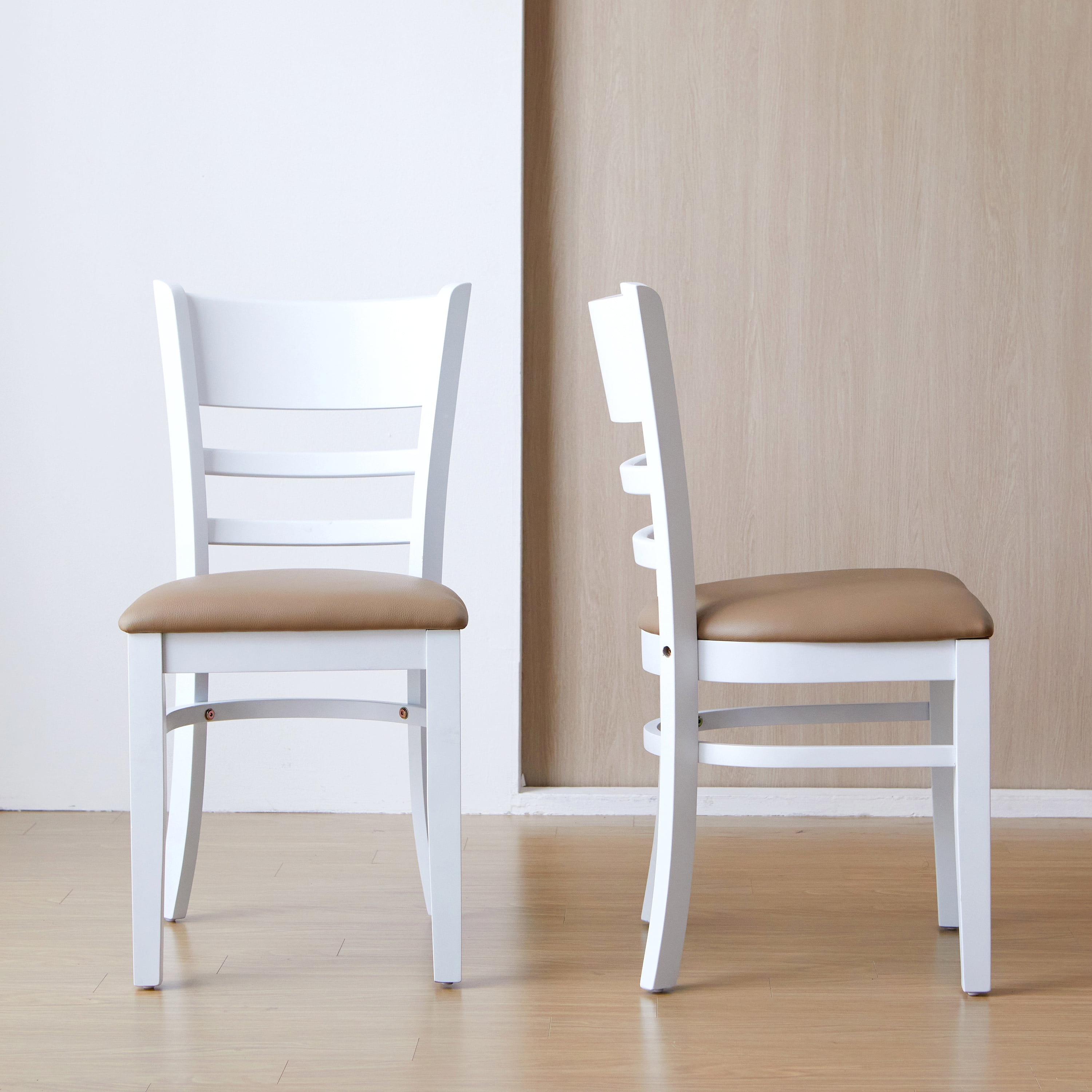 Livinia Cabin Dining Chair Set of 2, Solid Malaysian Oak PU Leather