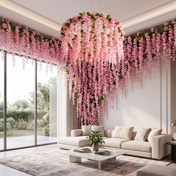 Aximioll Artificial Wisteria Garland, 7.5ft Hanging Silk Flower Vine with Green Leaves, Romantic Floral Decor for Wedding Arch Garden Living Room