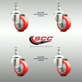 thumbnail image 2 of 3.5 Inch 316SS Red Polyurethane Wheel Swivel 10mm Threaded Stem Caster Set, 2 of 2