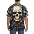 thumbnail image 3 of Lsque Vintage Leaf Flower Skull print Men's Cuban Collar Short Sleeve Shirt Summer Beachwear Casual Button Down Fashionable Vacation Leisure Shirt-XX-Large, 3 of 7