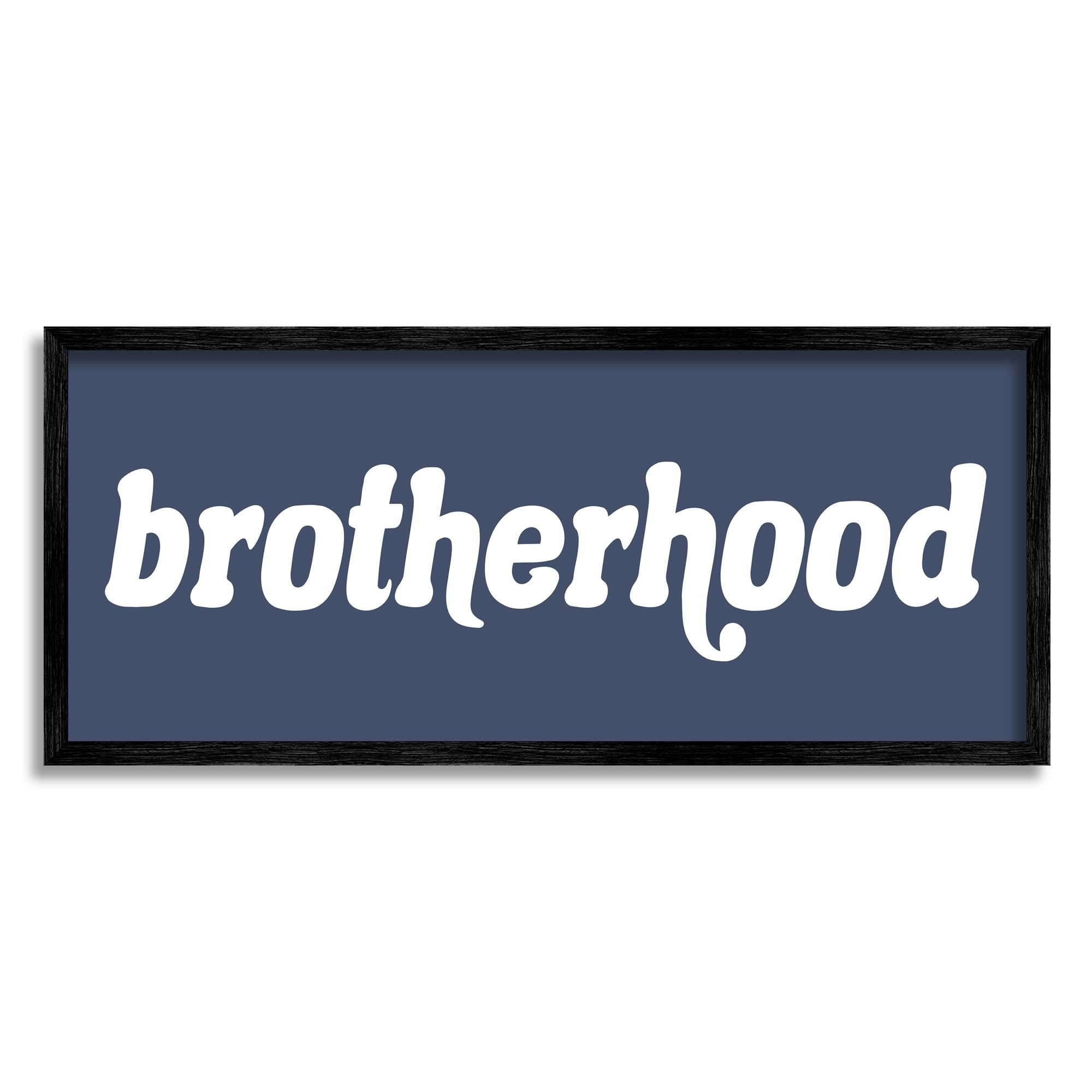 Stupell Industries Brotherhood Typography Text Blue Text Sign White Accent Framed Wall Art, 30 x 13, Design by Daphne Polselli