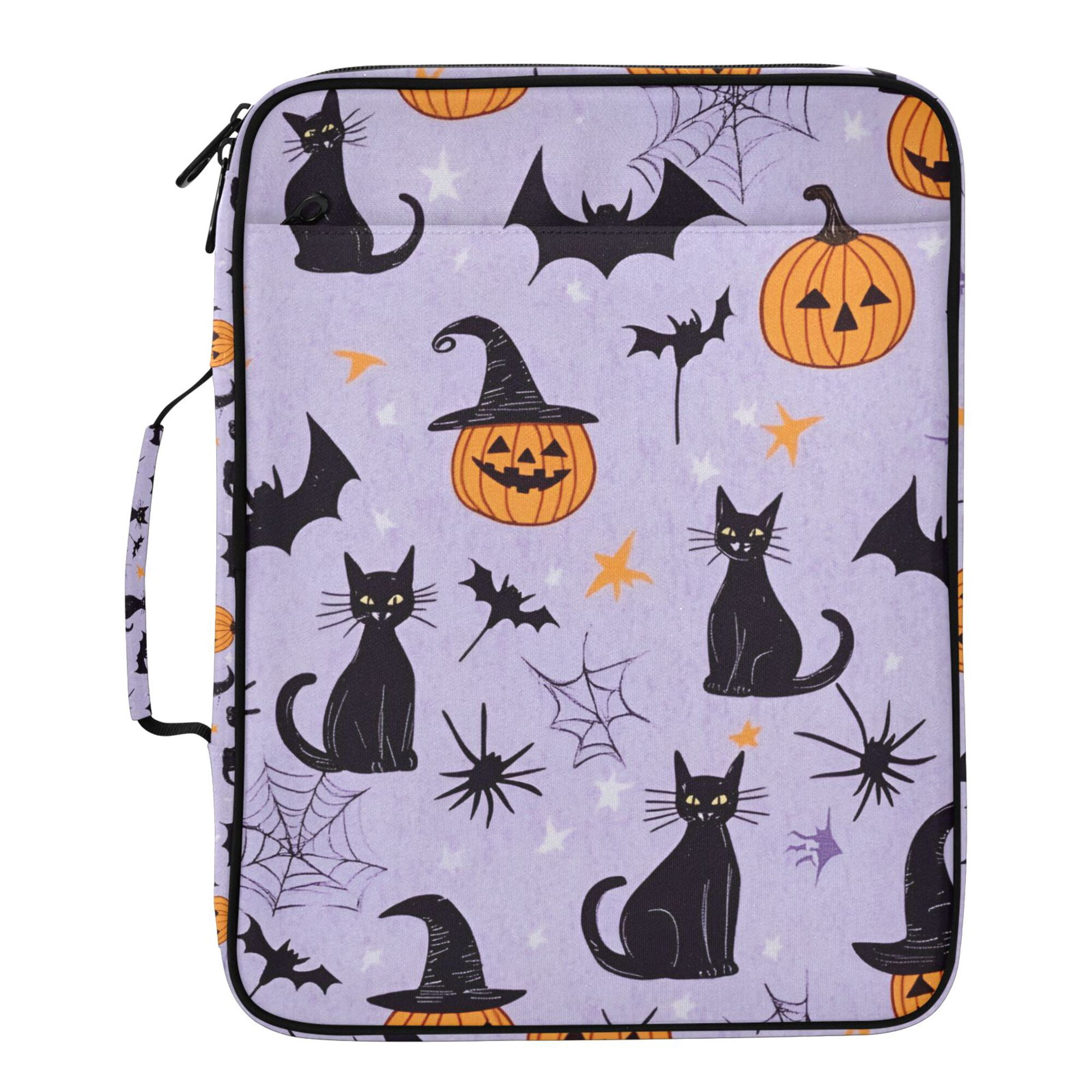 FORMRS Accordion File Folder A4 Size 7-Pocket Expanding Document Organizer Bag with 3 Ring Binder, Purple Halloween Pumpkin
