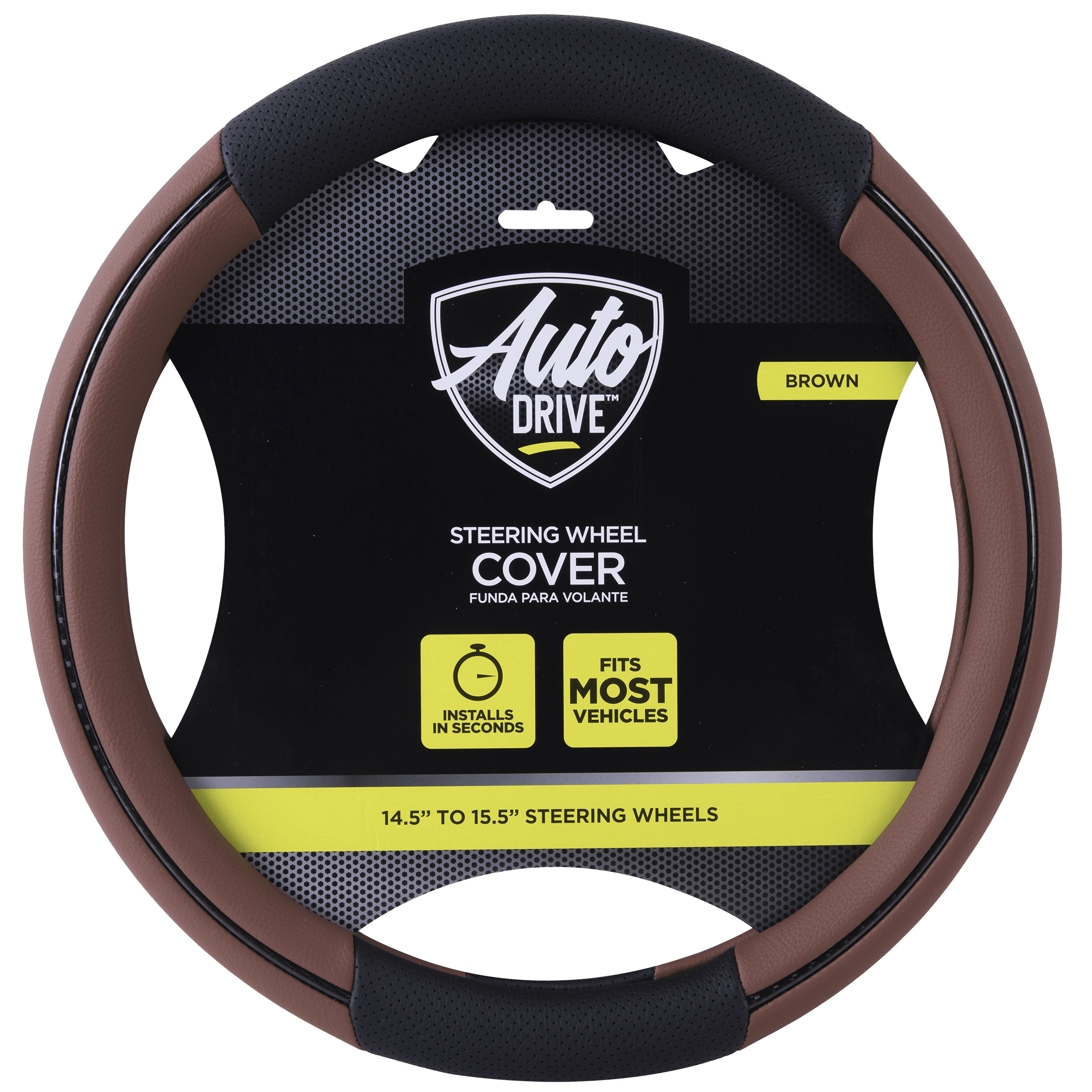 Auto Drive Carbon Fiber Brown Faux Leather Steering Wheel Cover, Set of 1, Universal Fit for Sedans, SUVs
