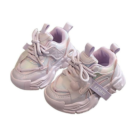 Meresysid Kids Toddler Boys Girls New Sports Leisure Mesh Comfortable Soft Sole Non-slip Fabric Breathable Running Shoes Baby Slip-on Shoes Purple