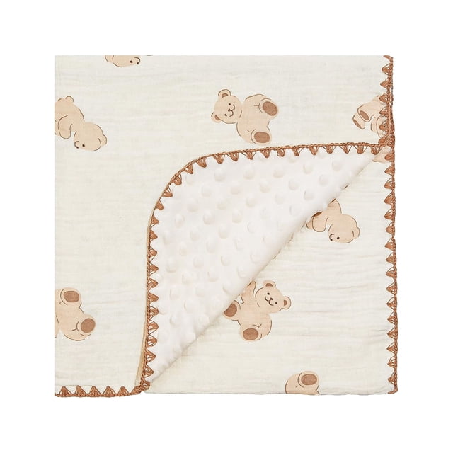 Manta para bebé HomeyHues 102x102 cm de algodón suave con diseño de osito