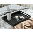 thumbnail image 3 of Fibogollo Bamboo Serving Tray with Metal Handles,15x10in Ottoman Decorative Trays Platter for Coffee Table,Living Room,Bar,Party,Small(Black), 3 of 6