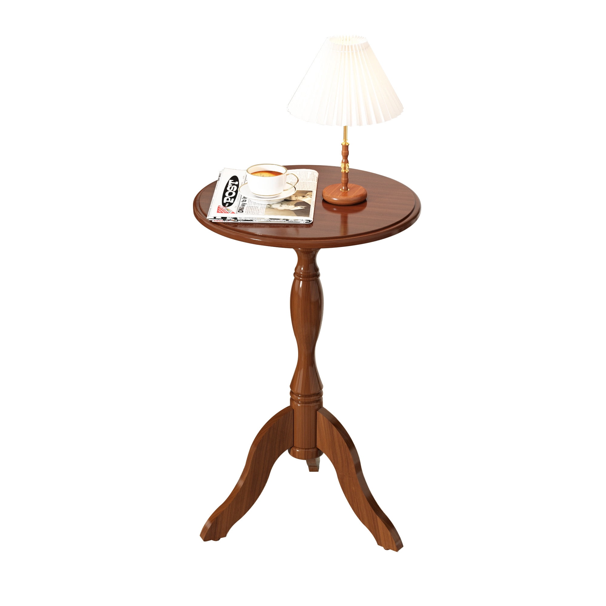 HLR Round Small End Table, Wooden Pedestal Side Coffee Table,  Vintage Accent Nightstand for Living Room, Entryway,  Brown