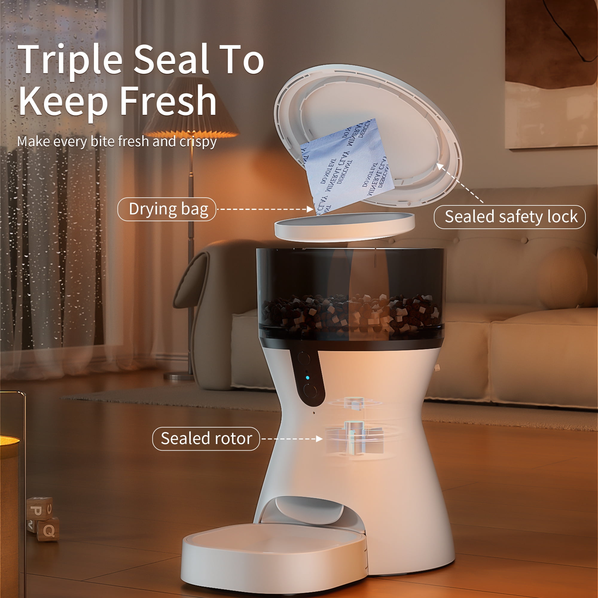 CATLK Automatic Cat Feeders, 4L Timed Cat Dry Food Dispenser, Dual Power Supply, Voice Recording, Anti-Clog Design, 2.4G Wi-Fi Programmable Cat Food Dispenser for Cats and Small Dogs