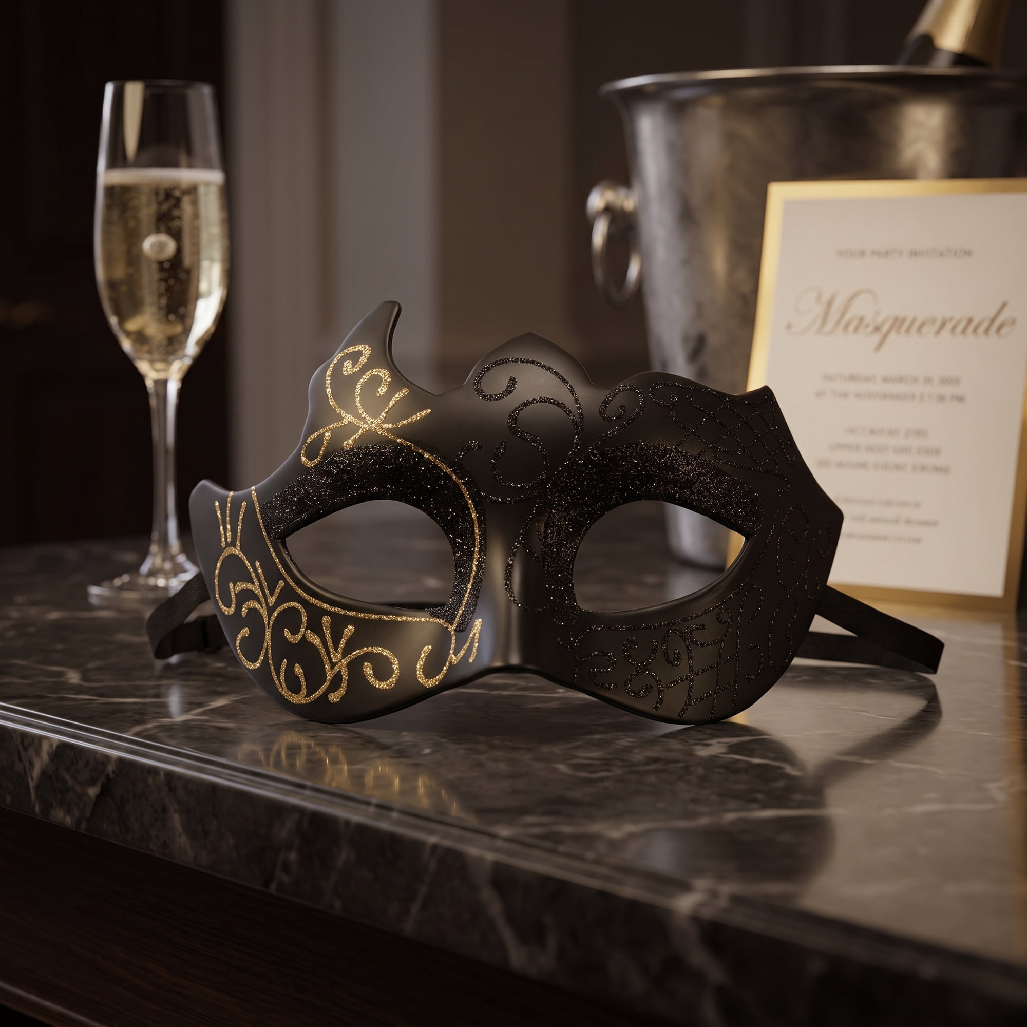 Unique Bargains Venetian Masquerade Mask for Halloween Party One-Eyed Gold 6.7" x 4.3"