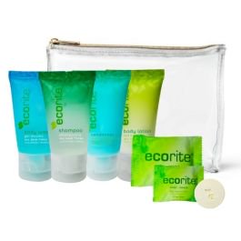 Travel Bath Toiletory Kit EcoRite 6 items count in Zipper Vinyl Bag Pack of 8's