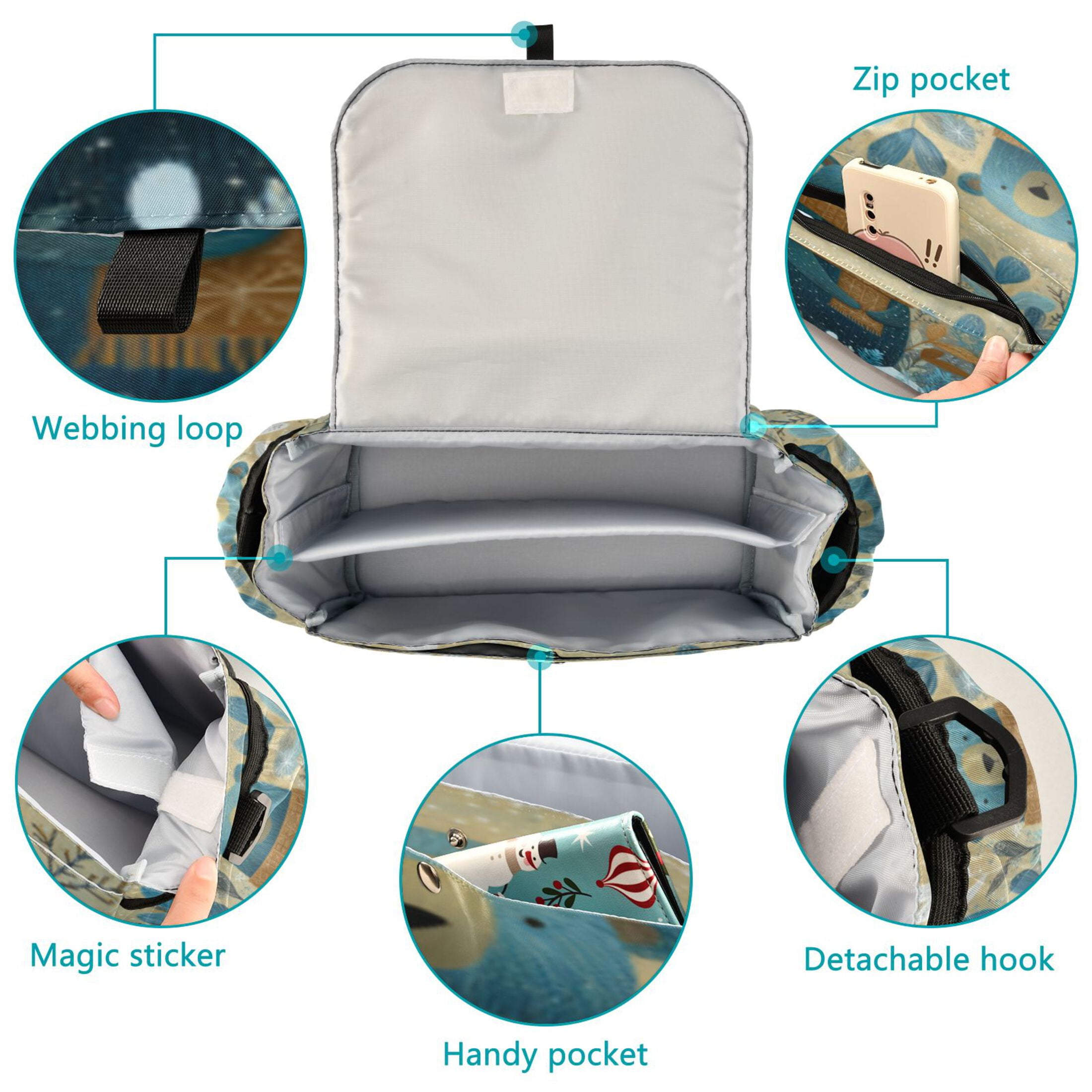 DIXRUYEE Stroller Organizer Scarfed Forest Bear Printed