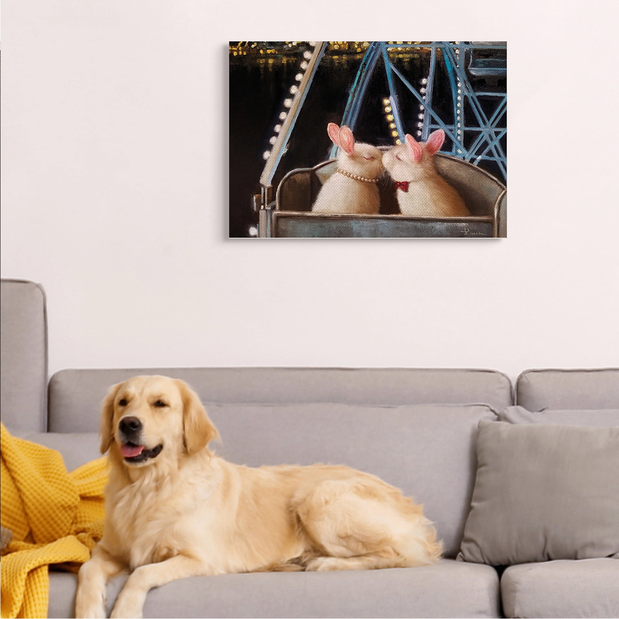 Stupell Industries Rabbit Couple Romantic Ferris Wheel Kiss Canvas Wall Art, 24 x 30, Design by Lucia Heffernan