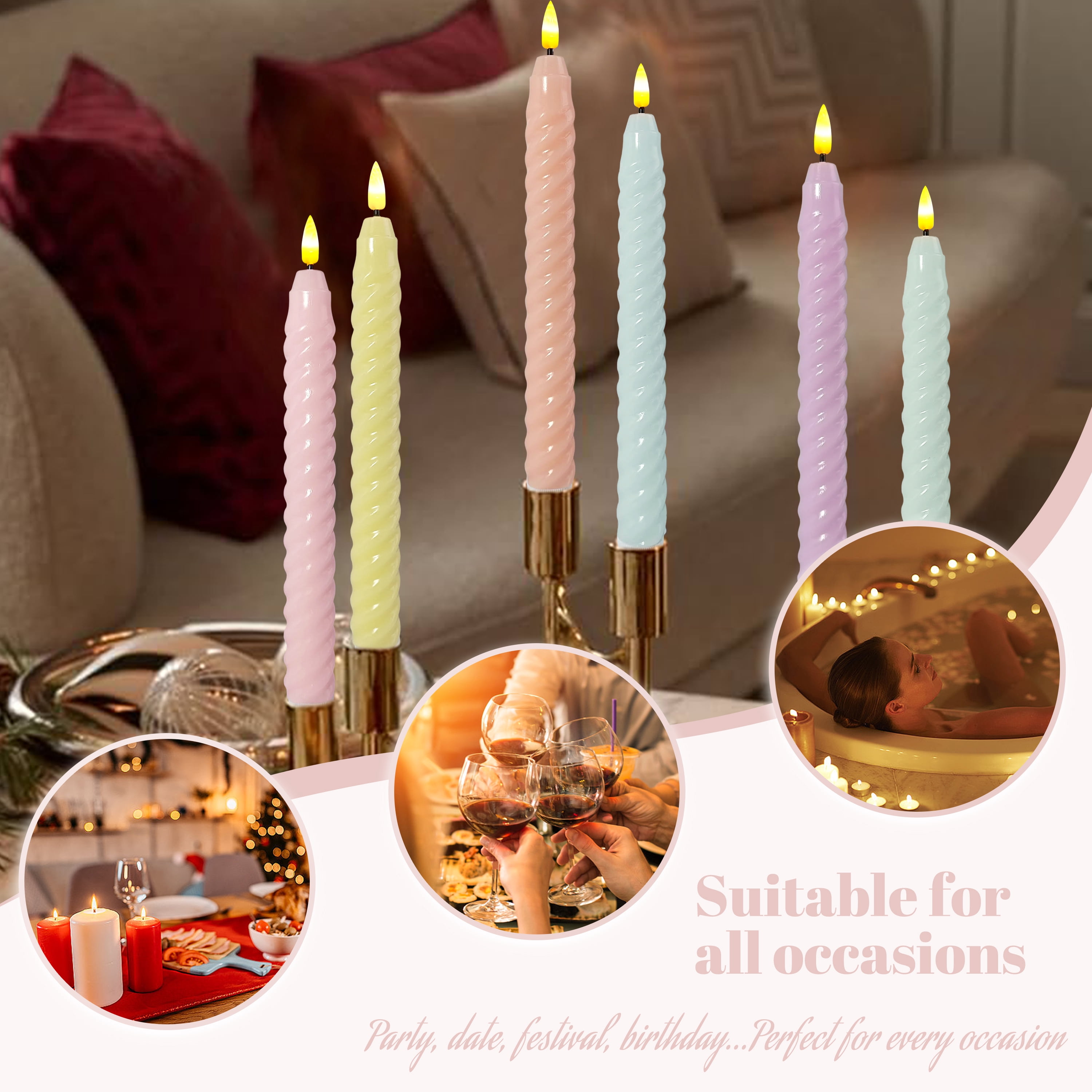 XINAOBAOLUO LED Taper Candle Candlestciks, 6pcs Battery Powered Remote LED Candles Sticks Flameless Candles with Clip Suitable for Hotels Bars Home Churches Christmas Day