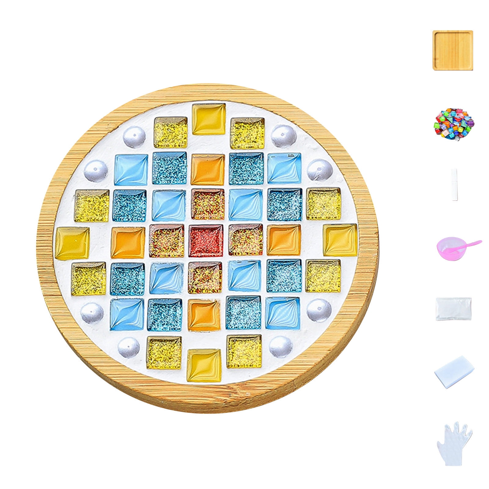 Weloille Crafts Mosaicss Tile Set Wooden Cup Mats Mixed Color Mosaicss Set Crafts Pack 6ml