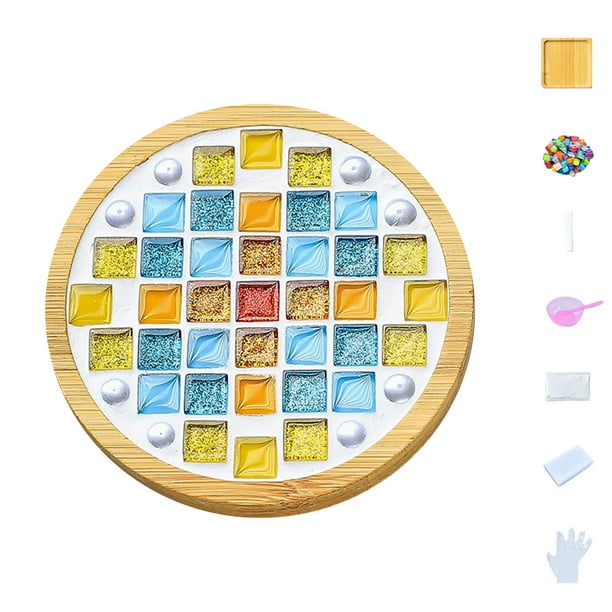 Pisexur Batería de cocina Juego de mosaicos de manualidades, posavasos de madera, mosaicos de colores variados, paquete de manualidades de 6 ml para la cocina del hogar