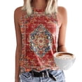 thumbnail image 2 of Playeras,Blusas y Tops,Ropa para Mujer Verano Tops Camisetas sin mangas con estampado de cuello redondo para mujer, camisetas básicas de ajuste holgado informal de verano, blusa de playa (Red, S), 2 of 4