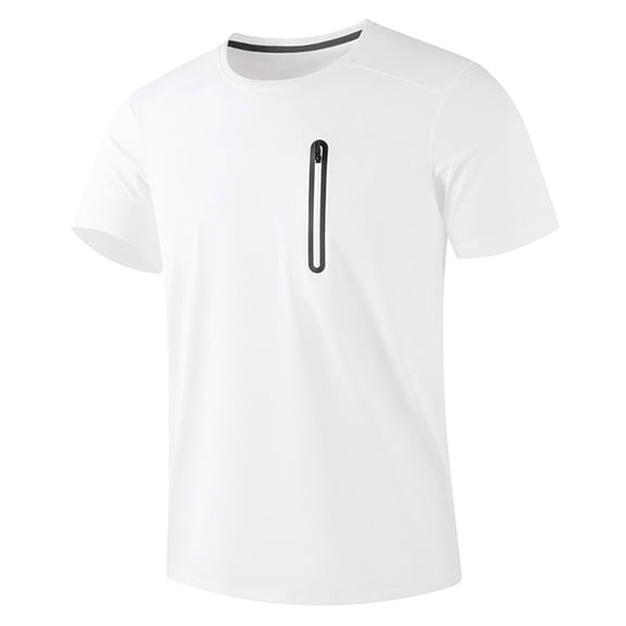 LIaqionyy Workout Shirts for Mens Short Sleeve Lightweight Solid Color Running Hiking Shirt with Zipper Pockets