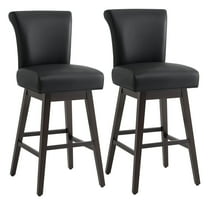 CHITA 30 in Upholstered Swivel Counter Bar Stools with Back&Wood Legs Set of 2, Faux Leather in Black