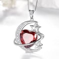 thumbnail image 4 of Juwaliy 13MM Women Moon and Star Necklace Heart January Birthstone 925 Sterling Silver Pendant Planet Celestial Necklace Red Garnet Jewelry Birthday Valentine's Day Gift for Mother, 4 of 10