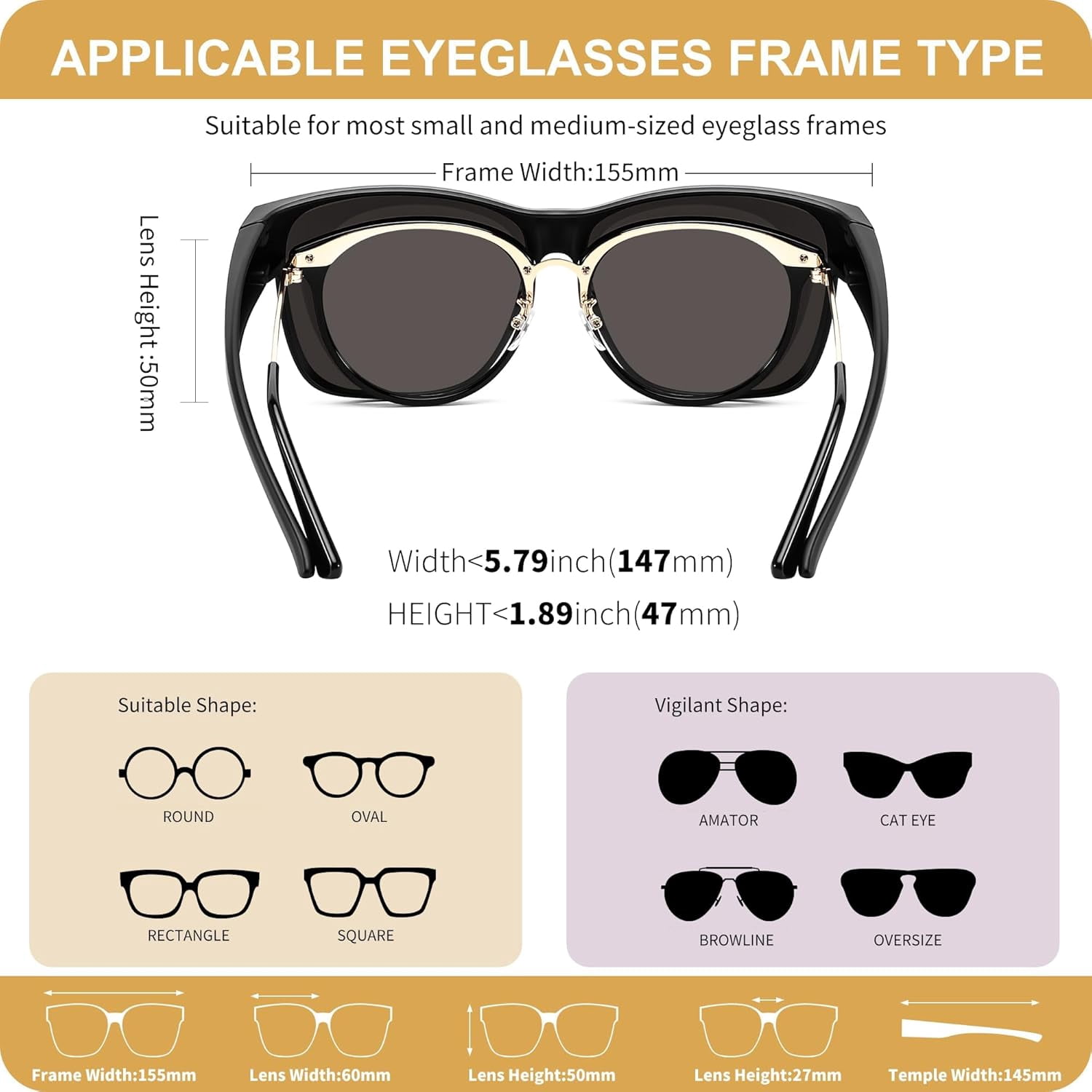FEISEDY Polarized Sunglasses Fit Over Glasses Women, Fit over Glasses Sunglasses for Driving UV400 Protection B0250