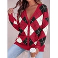 thumbnail image 6 of PRETTYGARDEN Women's Cardigan Argyle Winter Sweaters Cozy Warm Chunky Knit, Long Sleeve V Neck, Color Block Plaid, Button Up Pocket,Trendy Fall Jackets, Holiday Going Out Outfits, 6 of 9