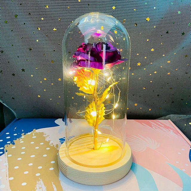 Cubierta de vidrio Simulación de flor de lámina de oro Rosa Luz LED Flor eterna Regalo del día de San Valentín Día de la madre Adornos creativos