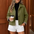 thumbnail image 5 of Women's Twill Button Down Cropped Jackets Fall Lapel Collar Rolled Long Sleeve Trendy Casual Crop Coats XS-XL, 5 of 7