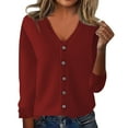 thumbnail image 2 of Cardigan Sweaters for Women Long Sleeve Open Front Button Down Outwear Casual Knit Comfy Soft Lightweight Cardigans Wine 2XL, 2 of 5