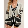 thumbnail image 2 of Women'S Fall Color Block Oversized Cardigan Sweater V-Neck Button Down Knit Cardigan Jacket Black S, 2 of 5