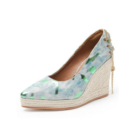 

Eloshman Womens Wedge Heels Color Block Pumps Comfort Shoes Outdoor Non-Slip Slip On Walking Shoe Breathable Espadrilles Green 5