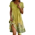 thumbnail image 2 of YMNXA Womens Summer Dress Short Sleeve Round Neck Floral Print Comfortable Stylish Loose Fit Dresses For Everyday Wear And Party,Yellow,M, 2 of 5