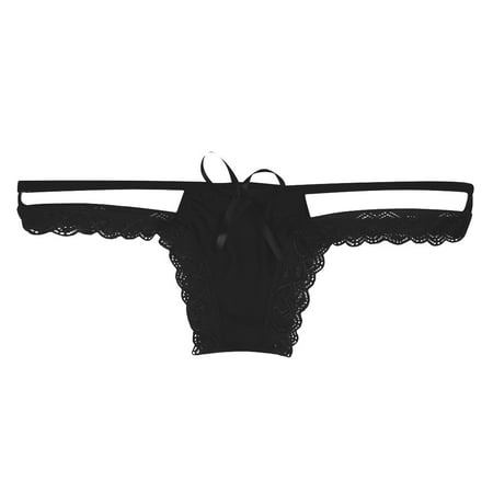 

WZHKSN Womens Lace Panties Black Hollow Out Thongs 1-Pack