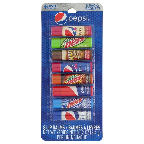 Bálsamos labiales Taste Beauty Pepsi (8 unidades) (Pepsi Cherry Vanilla, Mountain Dew, Mug, Pepsi Wild Cherry, Pepsi Classic, Mountain Dew White y Live Wire, Pepsi Light)