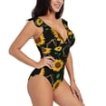thumbnail image 3 of Daiia Sunflowers3 Women's Ruffled One Piece Swimsuit V Neck Lace Up, Lace Swimwear-Small, 3 of 8