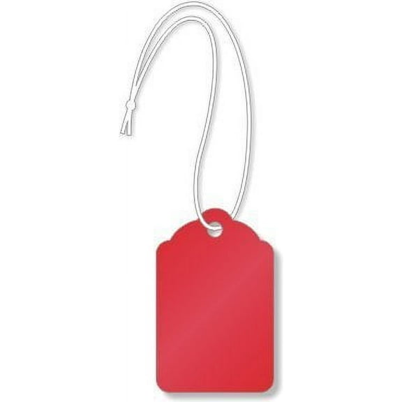 Merchandise Tags, Red #3 (1-1/4" x 7/8"), Hole-with String - Box of 1,000 Tags
