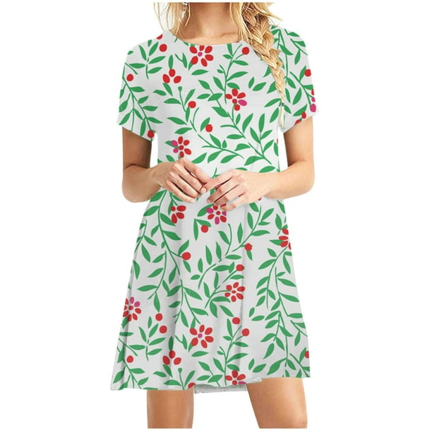 Mini vestido de playa con estampado floral de manga corta y cuello redondo bohemio informal sexy de verano para mujer Pompotops hdfakjf2413