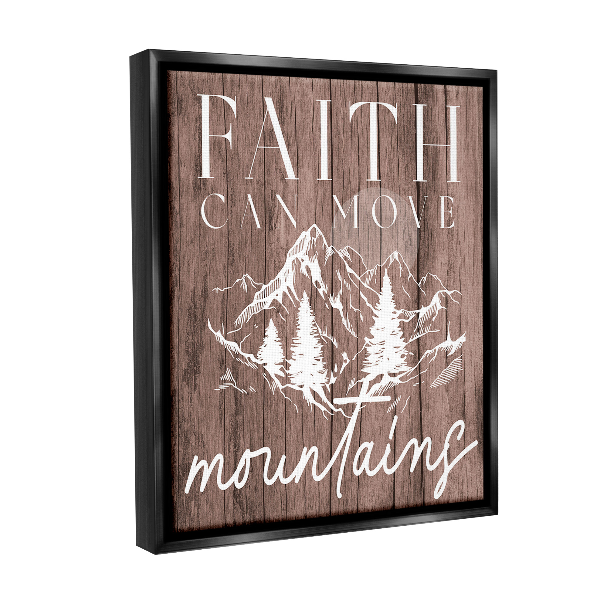 Stupell Industries Faith Can Move Mountains Landscape Painting Black Floater Framed Canvas Art Print Wall Art, 25 x 31
