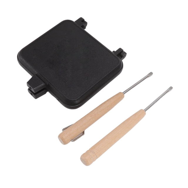 Molde para sándwich de doble cara molde de doble cara Aleación de aluminio resistente al calor Escaldado Fondo de polimerización con 2 asas de madera para casas de té ANGGREK Otros