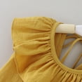 thumbnail image 7 of Sngxgn Girls Ruffle Trim Dress Print and Solid Color A-line Swing Flared Belted Casual Party Dress(Yellow,120), 7 of 7