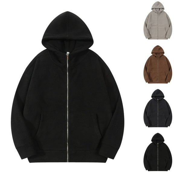 Lovskoo 2024 Mens Winter Coats Polar Fleece Thick Thermal Long Sleeve Casual Pocket Zipper Hooded Jacket Black