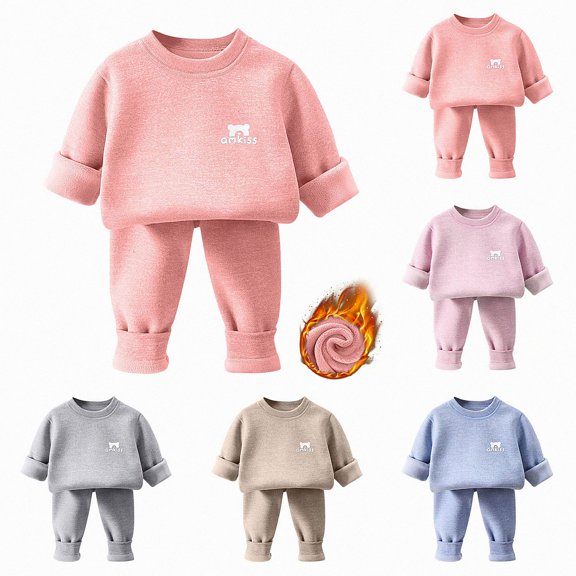ITSAME Girls 2 Piece Outfit Fleece-Lined Long Sleeve Crewneck Pullover and Pants Fall Winter Warm Loungewear Set Size 5T